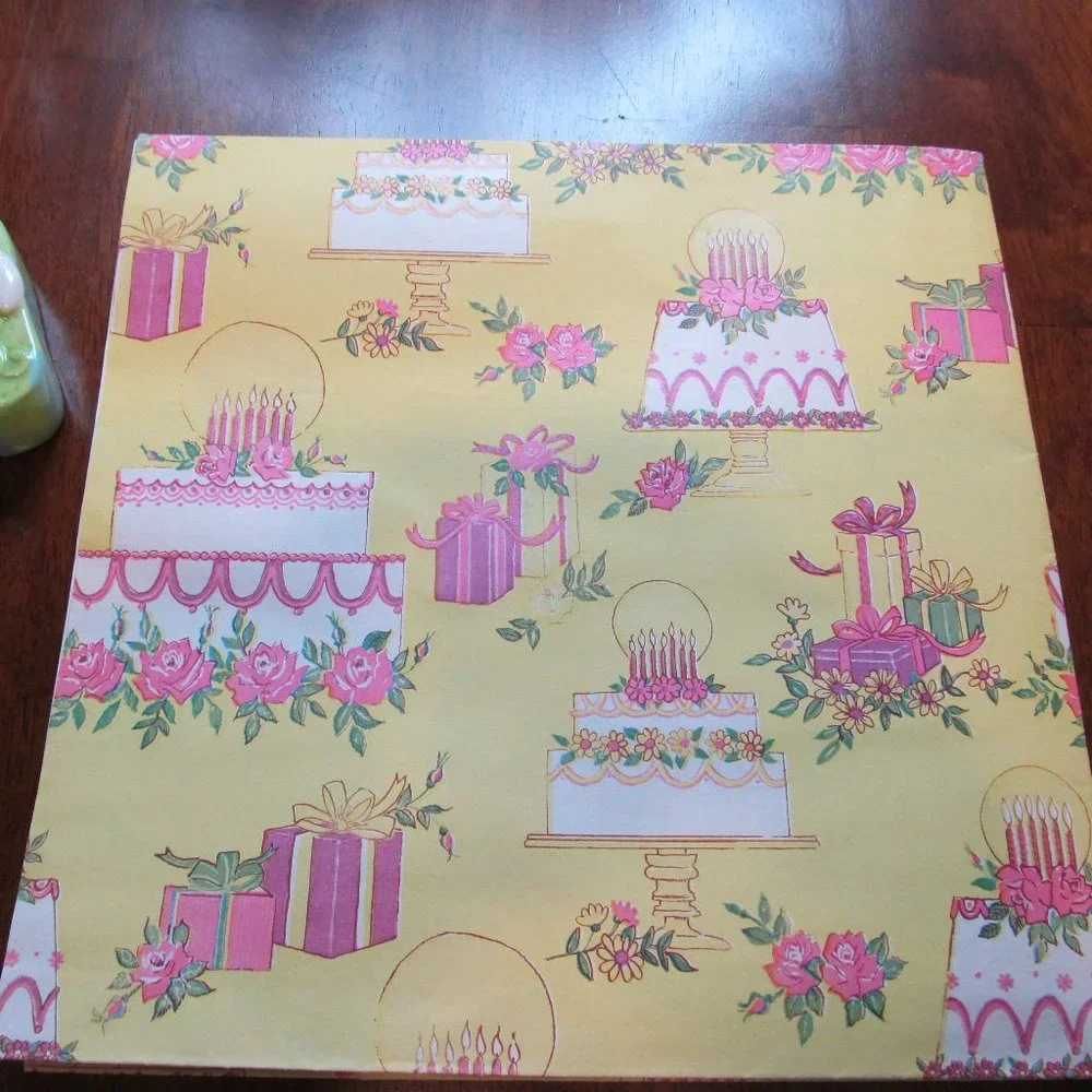 Vintage Gift Wrap Paper Celebration Wedding ~ Cakes, Candles & Presents 2 Sheets